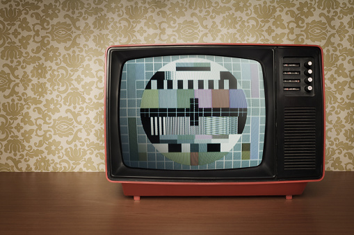 Old TV in Retro Style with Test Pattern on the Screen