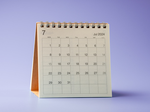 Desktop calendar, year 2024, month of July