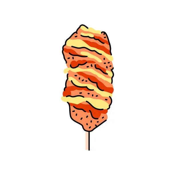 Vector illustration of Corn dog color element. Cartoon street food.