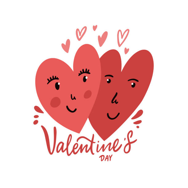 istock Red color two heart love sign and Valentine's day lettering phrase. Vector character illustration poster. 1832978056