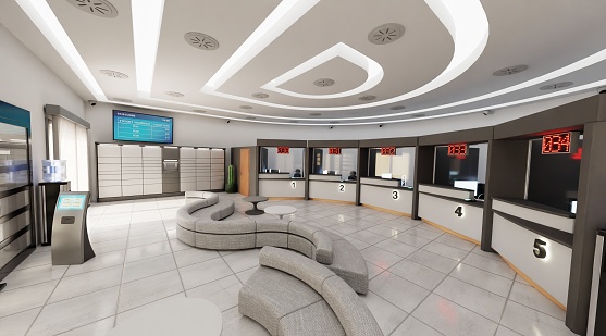 Realistic 3D Render of Post Office Interior