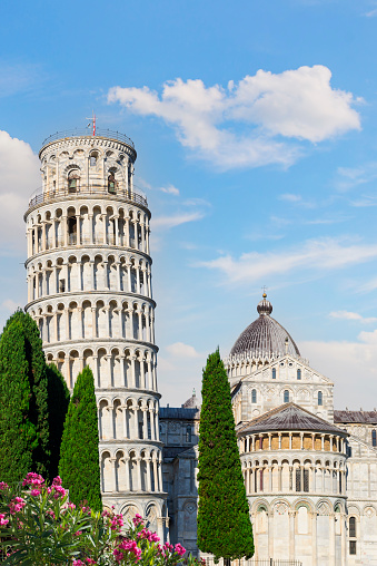 Leaning Tower and Cathedral in Pisa at sunny day, Italy