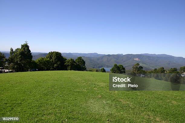 Grassy Knoll With Tree And Mountain Views Stock Photo - Download Image Now - Agricultural Field, Australia, Blue