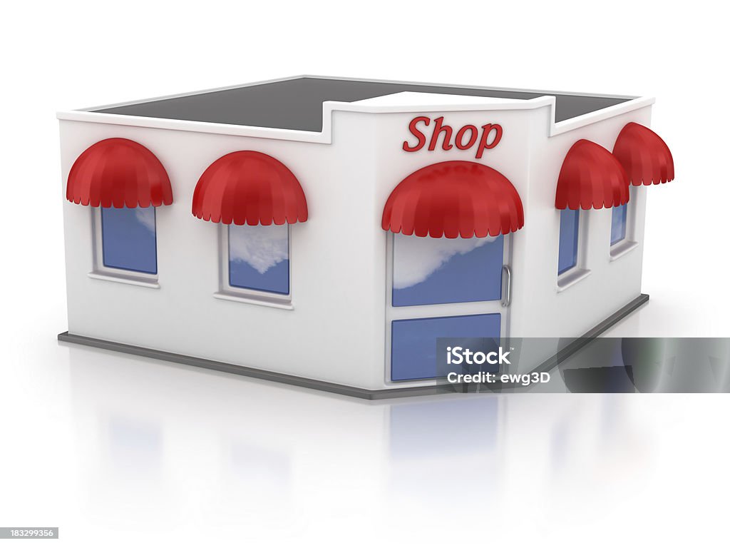 Store Front 3d render. Icon shop isolated on white background Awning Stock Photo