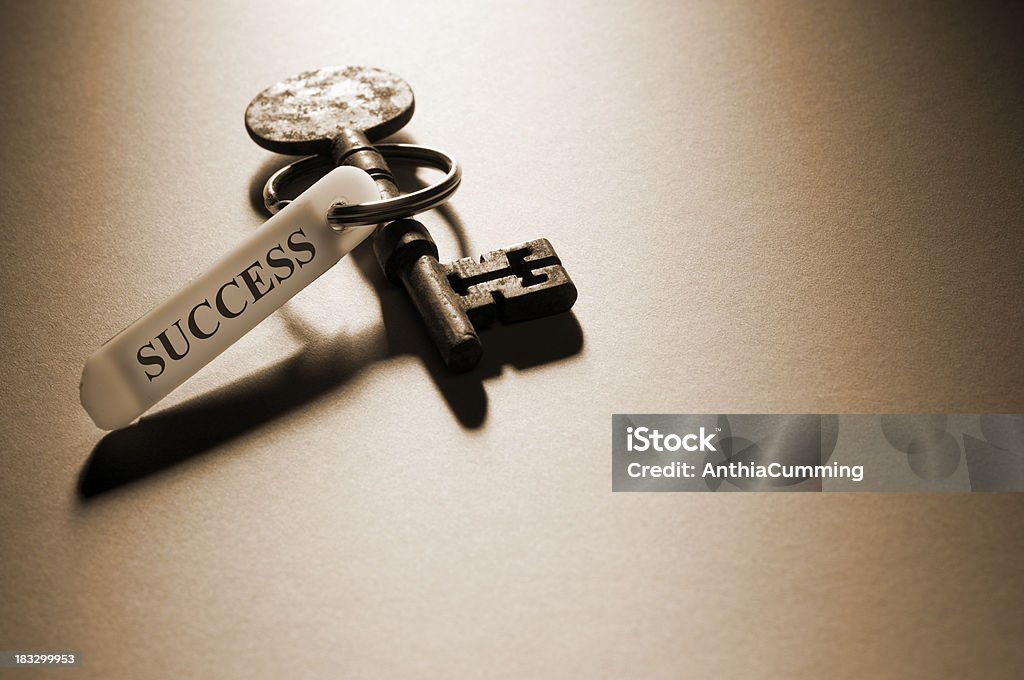 Old key com sucesso em chaveiro com espaço para texto - Foto de stock de Aspiração royalty-free