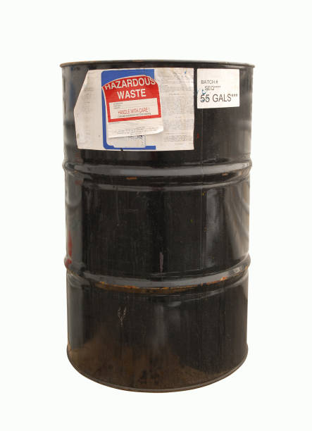 Fifty five gal drum of toxic waste stock photo