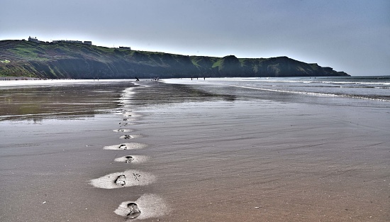 Footprint trail on the beach