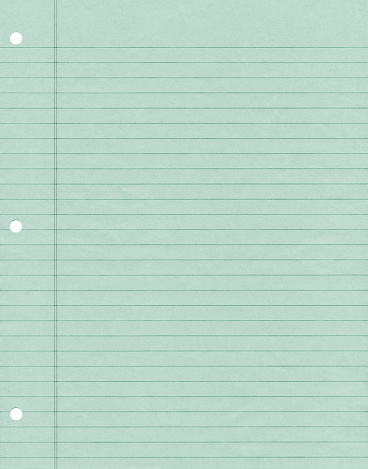 Green note paper with rule lines and three-hole punch