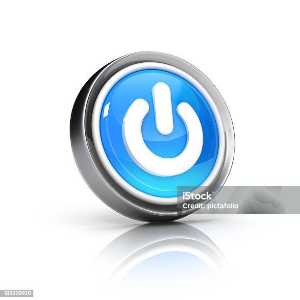 Botão De Energia - Fotografias de stock e mais imagens de Azul - Azul, Botão - Peça de Máquina, Botão Start/Stop