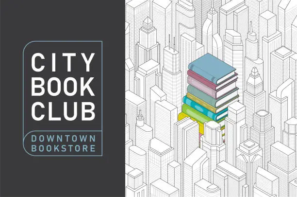 Vector illustration of Stack of Books Reading Club Bookstore Library Brochure Flyer