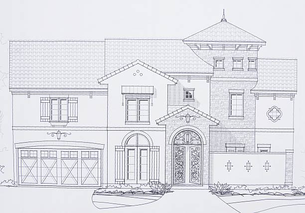 Tile and Stone house rendering stock photo