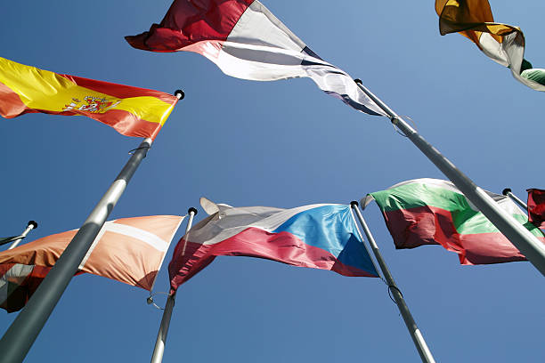 istock european flags in wind with blue sky 183301512