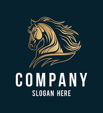 Horse head side view logotype line art eps 10 vector art image illustration. Stallion business company logo design and brand identity graphic.