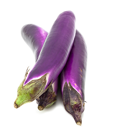 Asian variety eggplants isolated on white background.