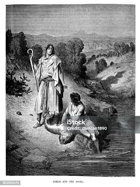 Tobias And The Angel Stock Illustration - Download Image Now - Judaism, Fisher - Role, Engraved Image