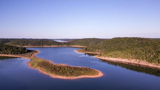 A drone picture from above of Lake Norfork, Arkansas, USA