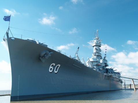 Norfolk, VA, USA - June 20, 2022: Image of the USS Wisconsin BB64 battle ship at Norfolk VA