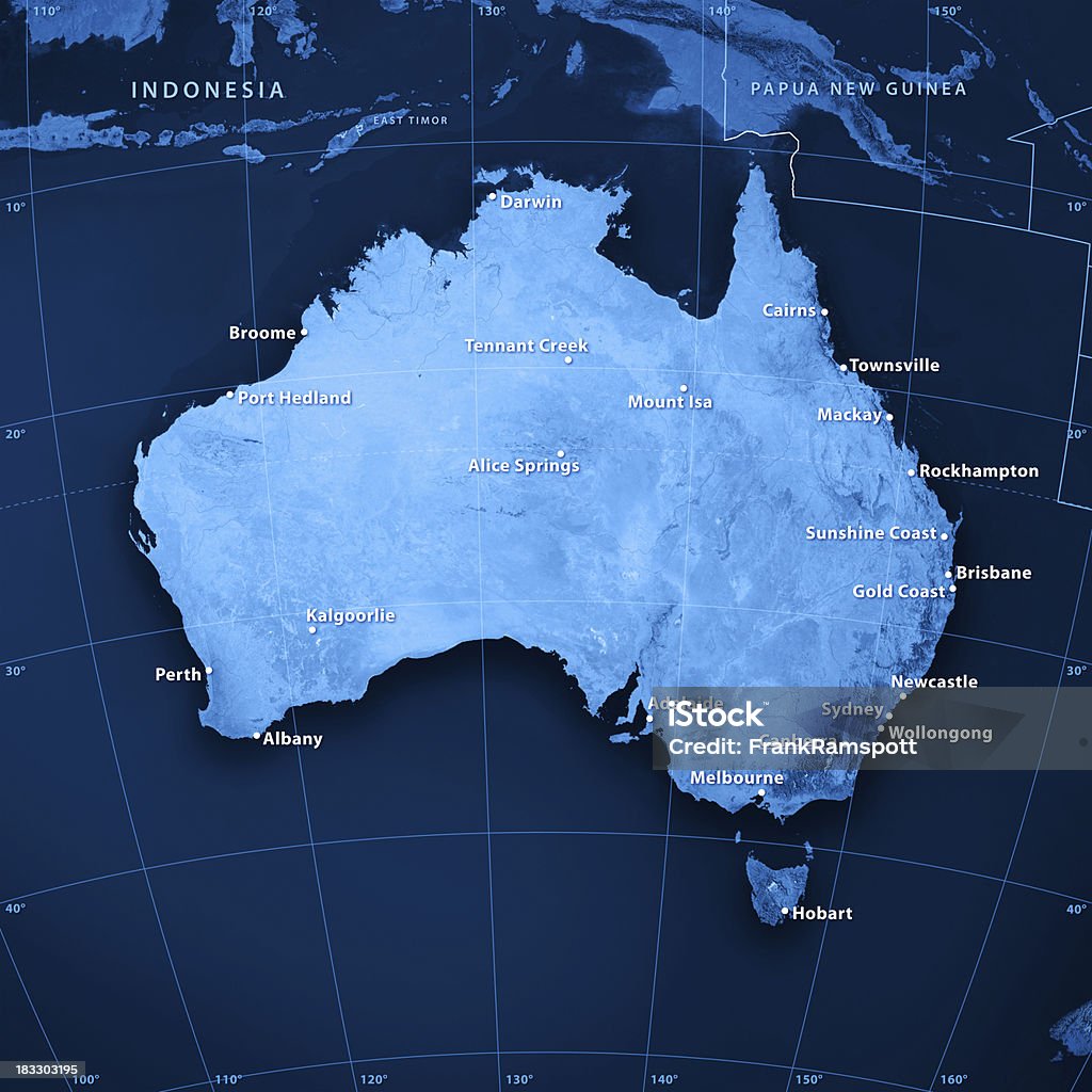 Australien Städte Topographic Karte - Lizenzfrei Karte - Navigationsinstrument Stock-Foto