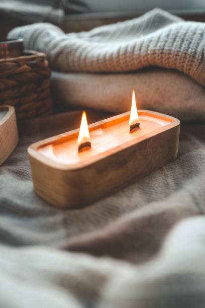 istock Candle in tree, stylish home interior, autumn mood 1833035641