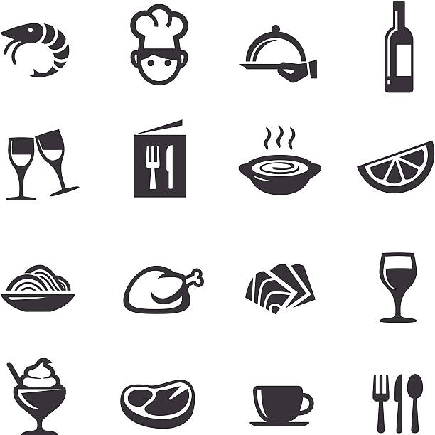 illustrazioni stock, clip art, cartoni animati e icone di tendenza di ristorante icone-acme serie - meat food restaurant dinner