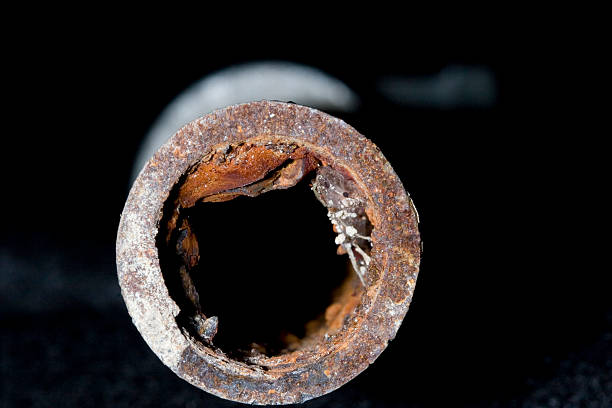 Rusty Galvinized Pipe Rusty Galvanized Plumbing pipe cross section galvanized stock pictures, royalty-free photos & images