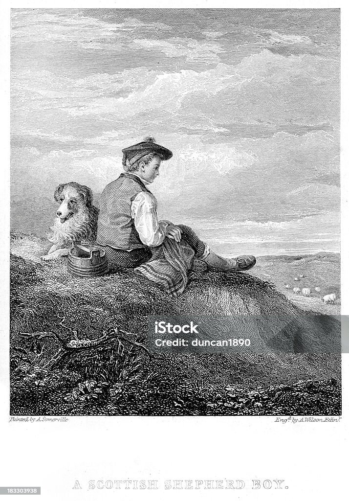Шотландский овчарка мальчик - Стоковые иллюстрации Пастух овец роялти-фри