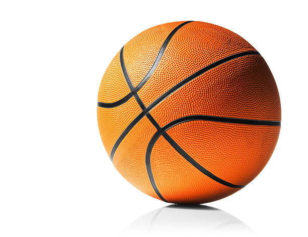 Basketball just about to enter the hoop on white background