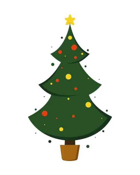 Vector illustration of A potted green Christmas tree.