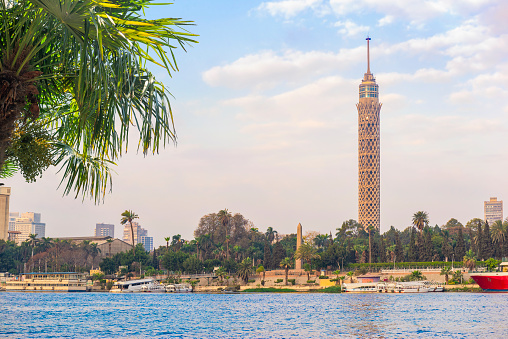 Cityscape of Cairo with the view of TV tower on river Nile, Egypt