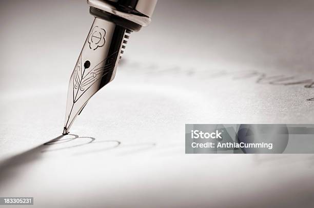 Fountain Pen Writing A Signature Stock Photo - Download Image Now - Pen, Writing - Activity, Handwriting