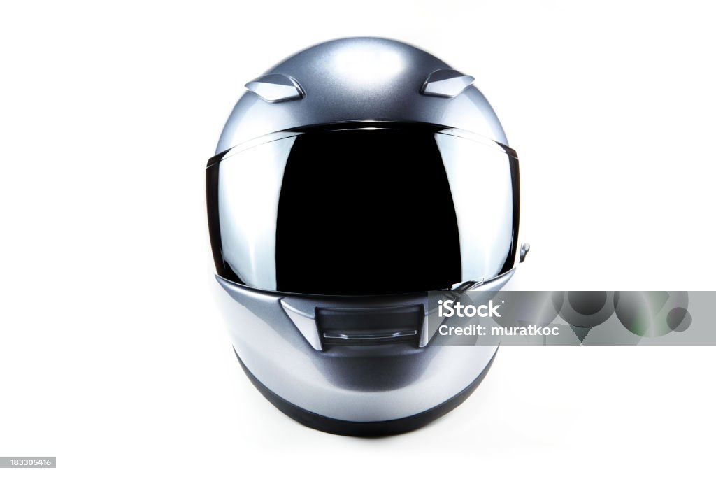 シルバーのモーターサイクルヘルメット - バイザーのロイヤリティフリーストックフォト