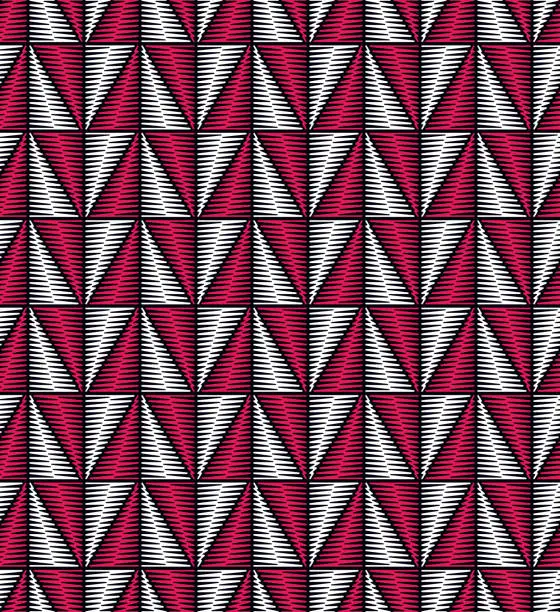 Vector illustration of Seamless abstract geometric pattern with red and white triangles made of zigzag lines on a black background. Vector illustration.