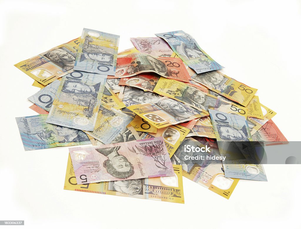 Piles of Aussie Dollars Pile of Australian banknotes Stack Stock Photo