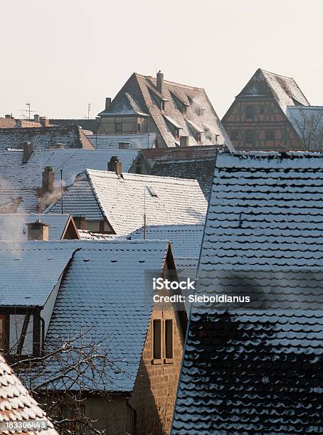 German City Of Rothenburg Od Tauber Inwinter With Snowy Rooftops Stock Photo - Download Image Now