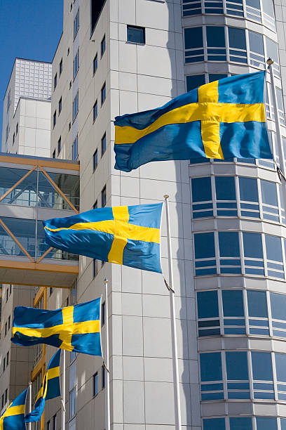 schwedische flags - stockholm sweden flag swedish culture stock-fotos und bilder