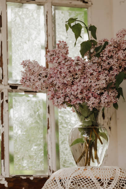 Bouquet of Lilacs on Rustic Porch