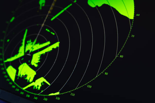 istock Radar screen with green digital indication on black background, close-up photo 1833082247
