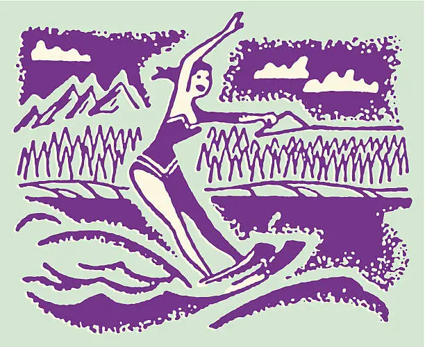 Vector illustration of Woman Waterskiing