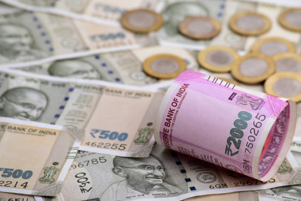 istock Indian currency note with coins, income and investment concept 1833096320