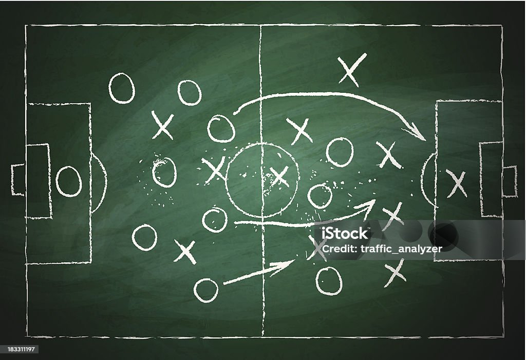 Soccer play over green chalkboard Illustration contains a transparency blends/gradients. Additional .aiCS5 included. EPS 10 Soccer stock vector