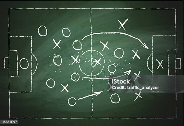 Soccer Play Over Green Chalkboard Stock Illustration - Download Image Now - Soccer, Chalkboard - Visual Aid, Strategy