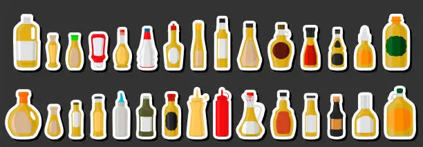 Vector illustration of Illustration on theme big kit varied glass bottles filled liquid sauce curry