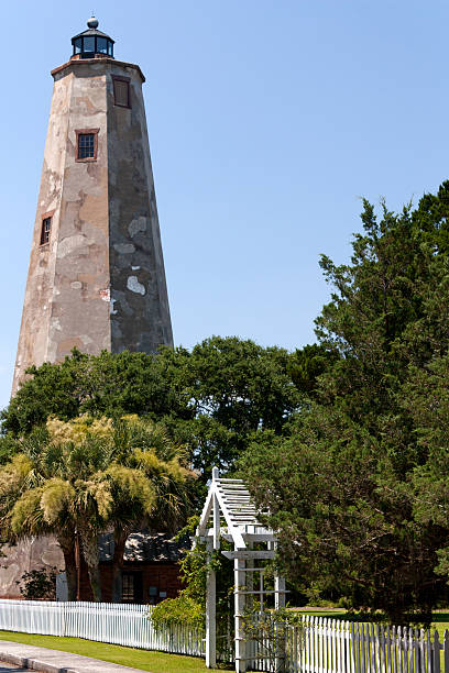 Bald Head Island Lighthouse "The retired lighthouse on Bald Head Island, North Carolina.See more of my lighthouse pictures:" bald head island stock pictures, royalty-free photos & images