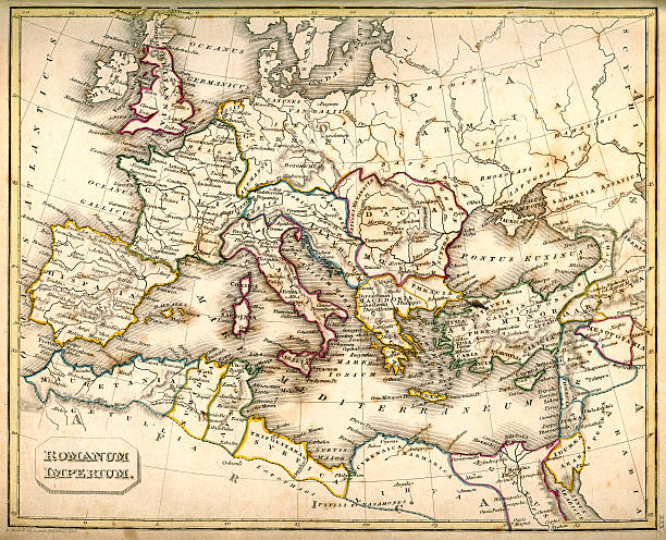 Antquie Map of Ancient Roman Vintage map from 1837 of the ancient Roman Empire roman empire stock illustrations