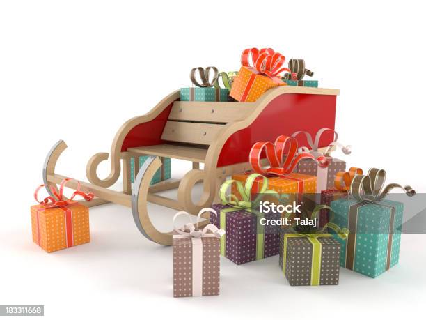 Santas Sanie - zdjęcia stockowe i więcej obrazów Pudełko na prezent - Pudełko na prezent, Sanie, Białe tło