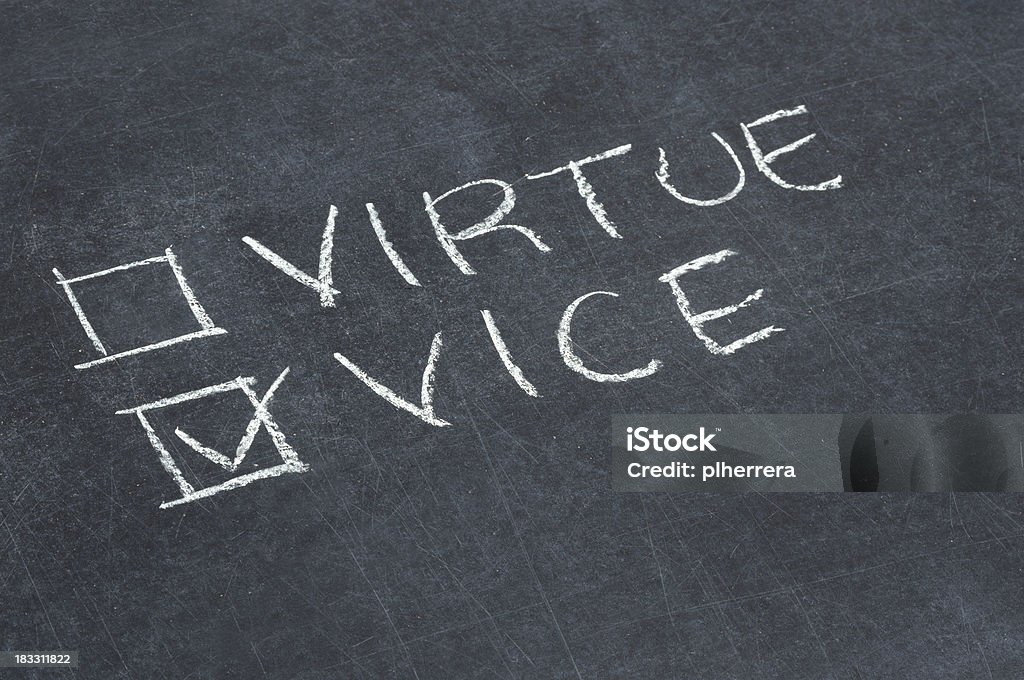 Virtue or Vice Checkbox Virtue or vice checkboxes on a chalkboard. Asking Stock Photo