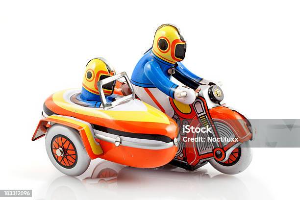 Toy Sidecar Motorbike With Driver And Passenger Stock Photo - Download Image Now - Sidecar, Motorcycle, Antique