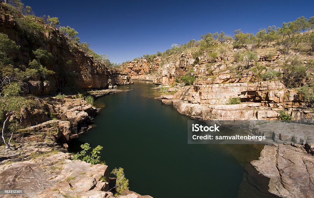 Manning Gorge Picturesque Manning Gorge along the Gibb River Road in the remote Kimberley region of Western Australia.  Manning Falls is arguably one of the best swimming holes in the Kimberley. Kimberley Plain Stock Photo