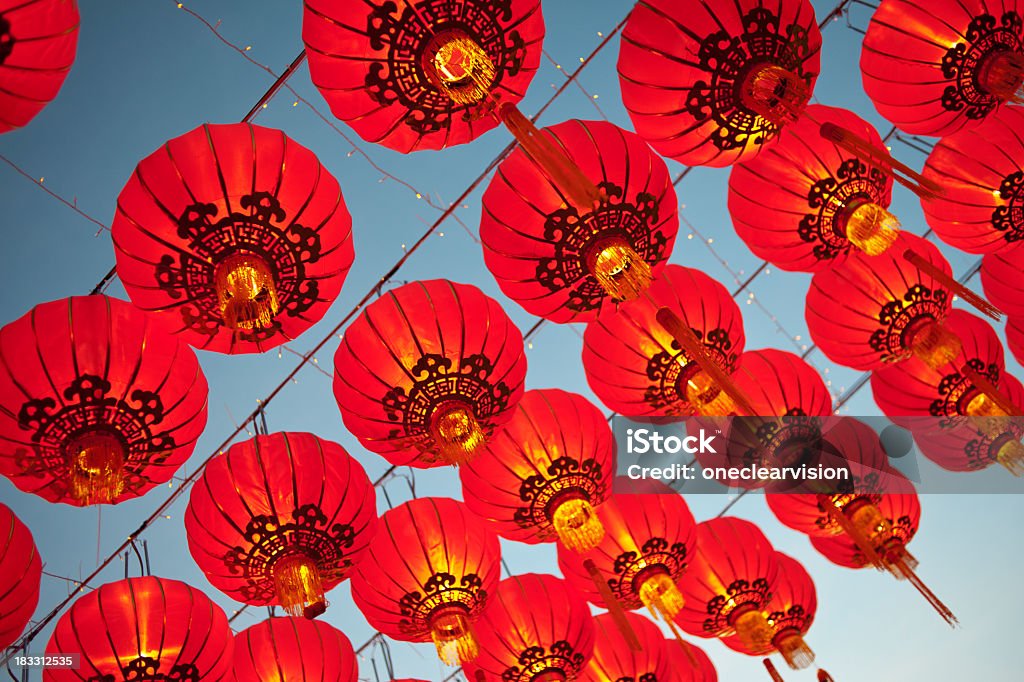 Red Asian Lanterns Asian lanterns during a religious festival.  Chinese New Year Stock Photo
