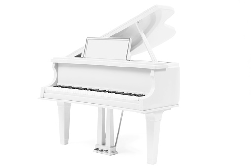 White grand piano on white background. 